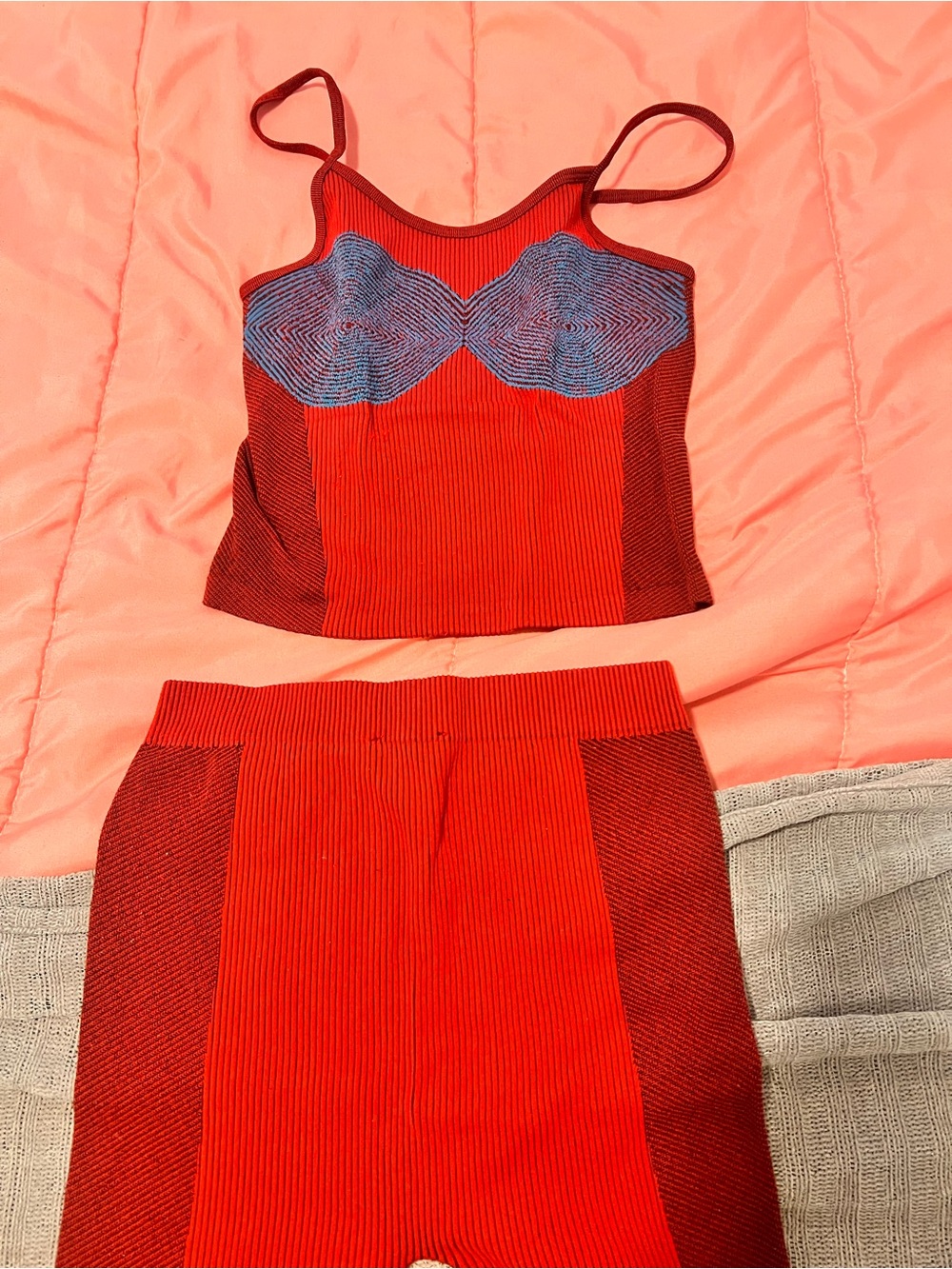 ZARA Red Ribbed Knit Red Set M